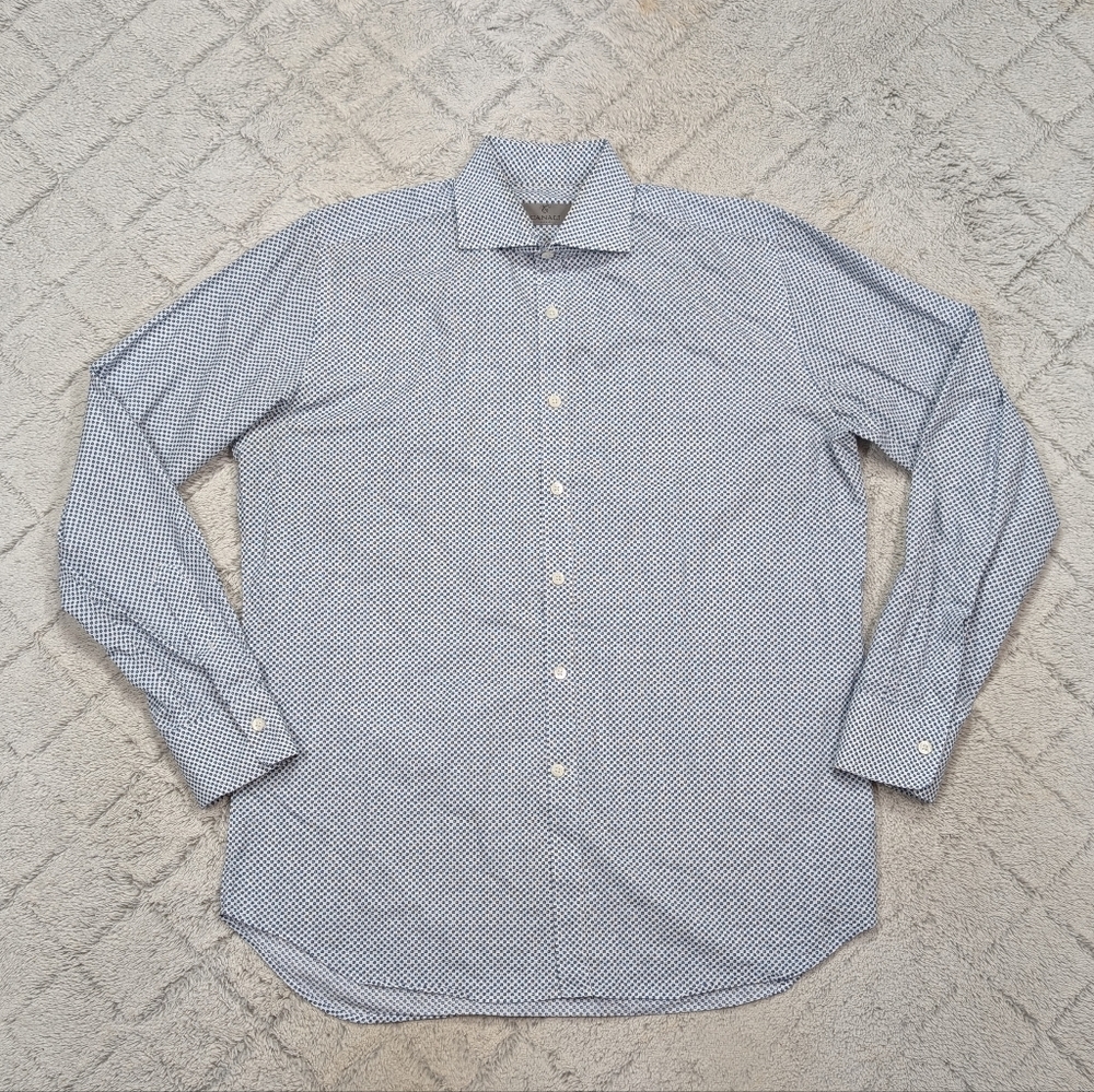 Canali Shirt Mens L Blue Floral Geometric Cotton Sport Button Up Long Sleeve